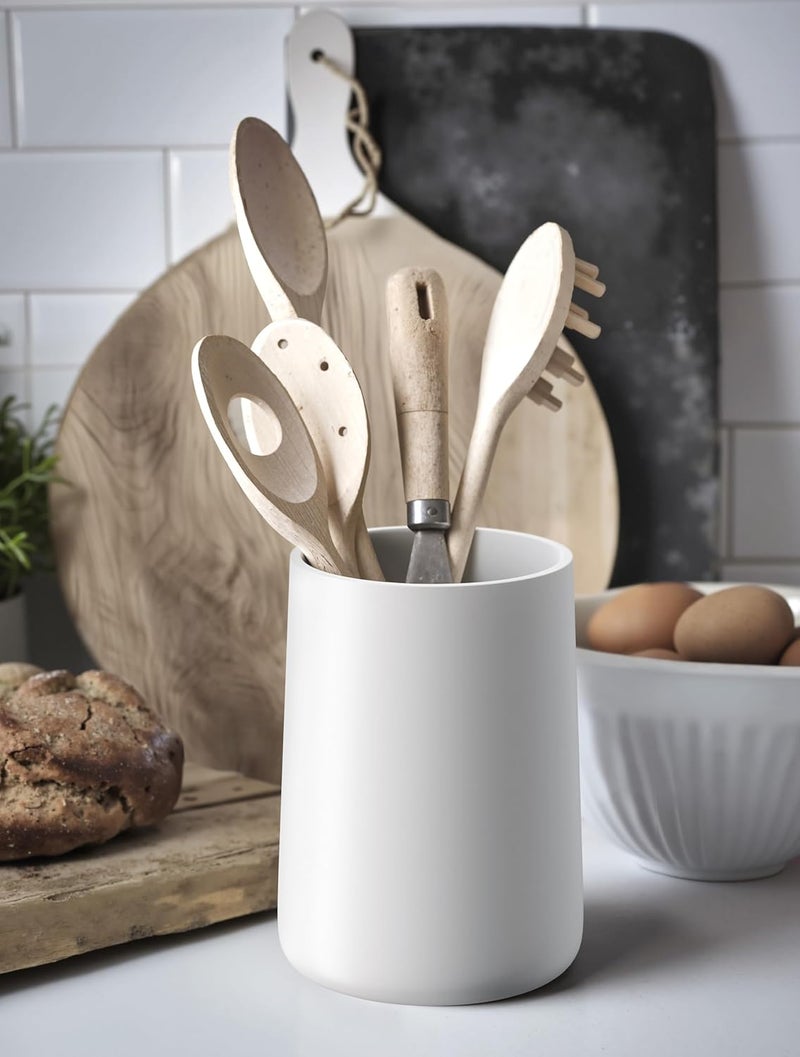IVE Design حامل أدوات المطبخ – 7" ارتفاع × 5.2" قطر منظم أدوات المطبخ لسطح العمل (أبيض غير لامع، عبوة واحدة) - Image 2